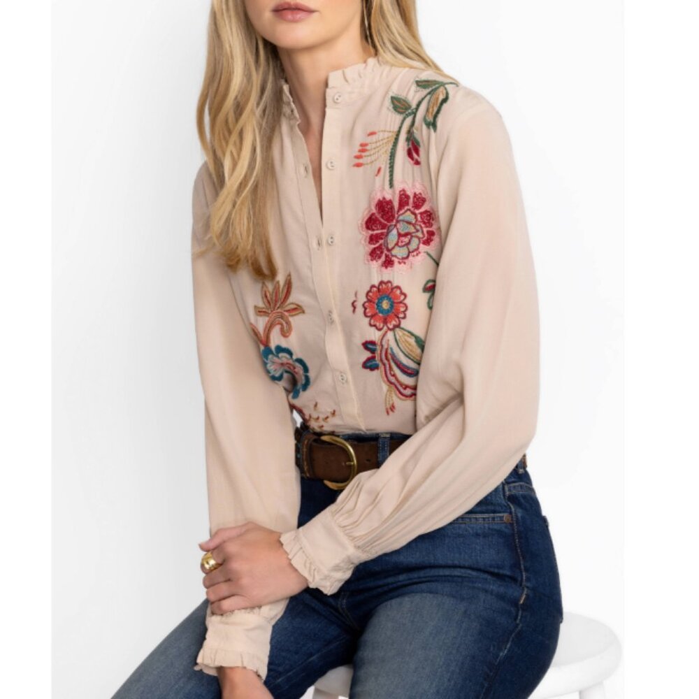 NWT Johnny Was Ruffle Collar Blouse, Size S
